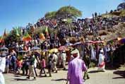 People waits for procession comming. Lalibela. North, Ethiopia.