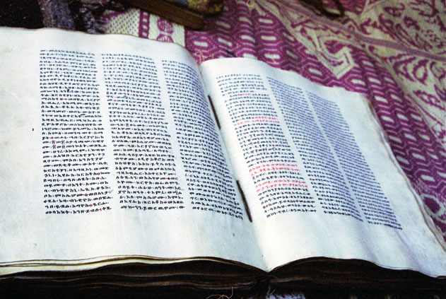 Old Bible written on goat skin. North,  Ethiopia.