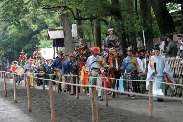 Tsurugaoka Hachiman-gu Shrine Reitaisai (Annual Festival). Today is held Yabusame - traditional japanese horseback archery. Kamakura town. Japan.